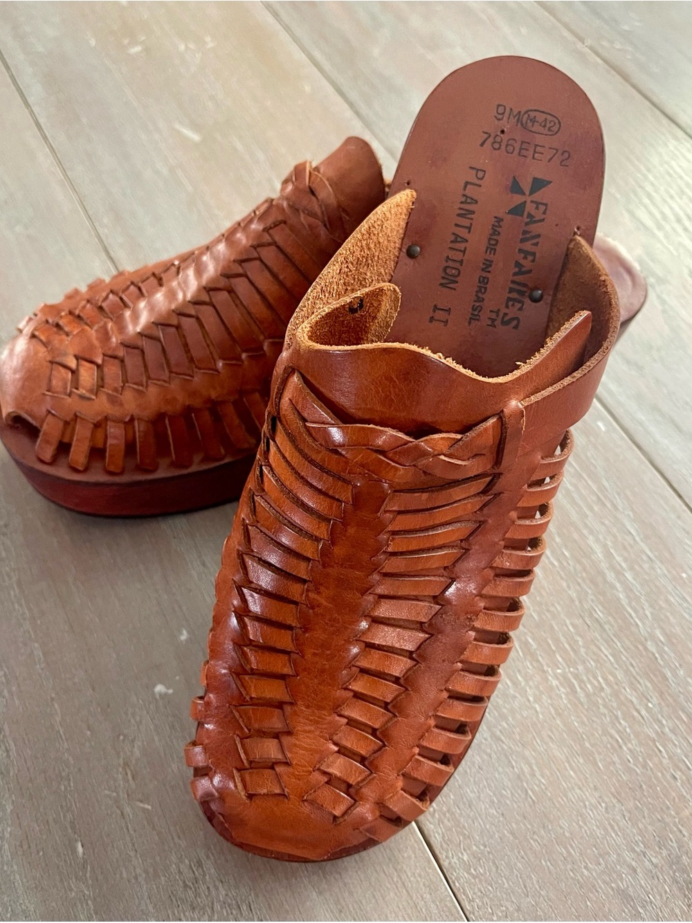 Plantation Leather Woven Mule in Brown